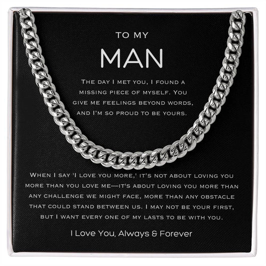 To My Man - Cuban Link Chain - Gift for Him Boyfriend Husband